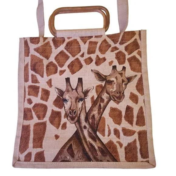 Giraffe Tote with wooden handle and strap - Picture 6 of 16